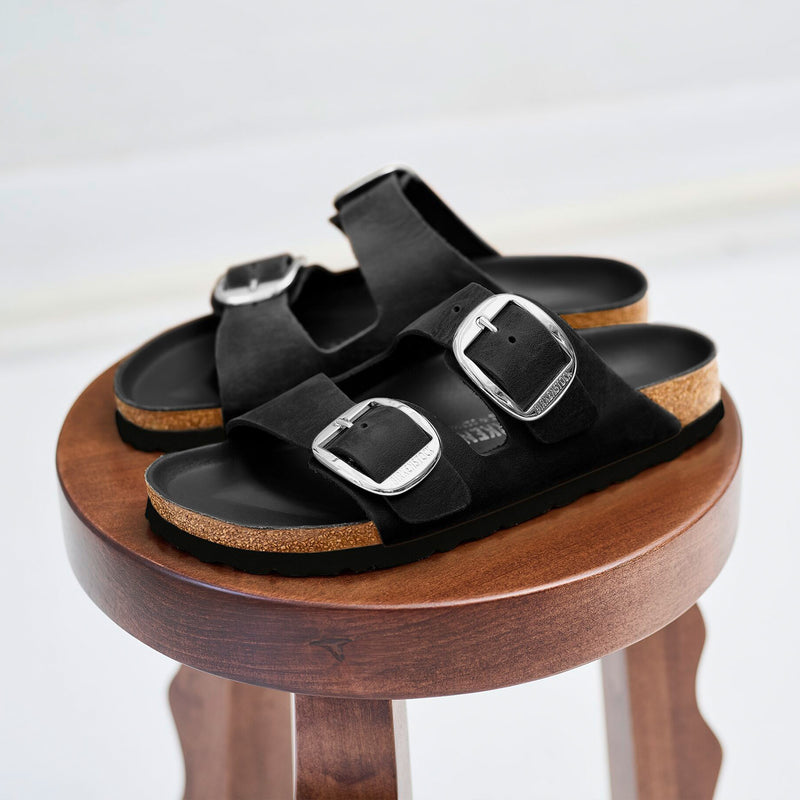 Birkenstock Arizona Big Buckle Slide Sandal (Women) - Black Oiled Leather Sandal - Slide - The Heel Shoe Fitters