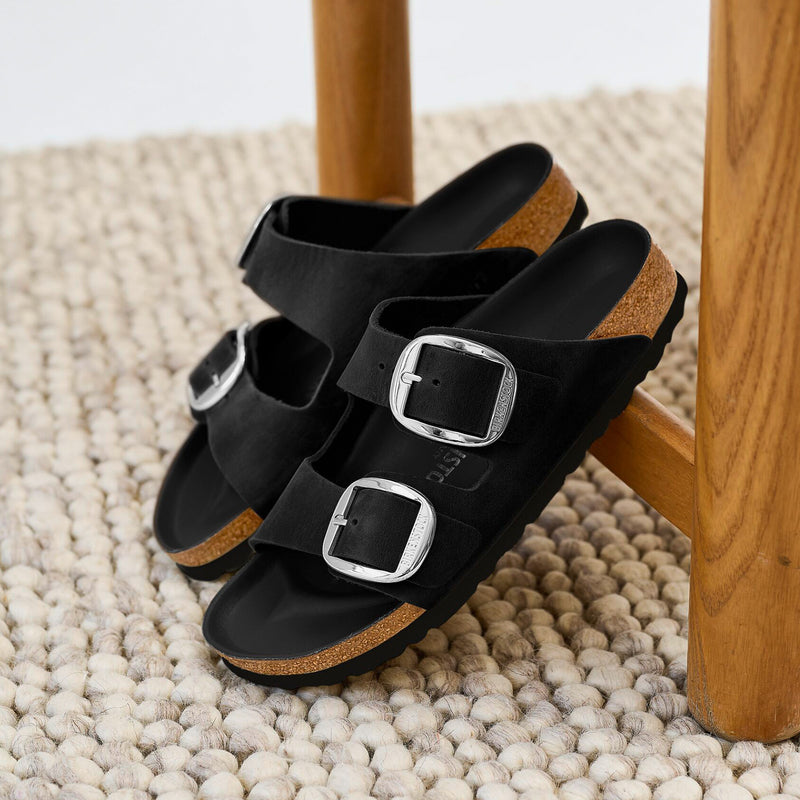 Birkenstock Arizona Big Buckle Slide Sandal (Women) - Black Oiled Leather Sandal - Slide - The Heel Shoe Fitters