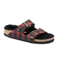Birkenstock Arizona Narrow Slide Sandal (Women) - Red Plaid Wool/Black Shearling Sandal - Slide - The Heel Shoe Fitters
