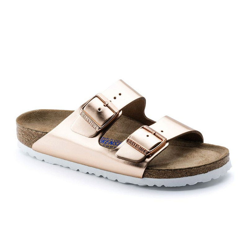 Birkenstock Arizona Soft Footbed Narrow Slide Sandal (Women) - Metallic Copper Leather Sandal - Slide - The Heel Shoe Fitters