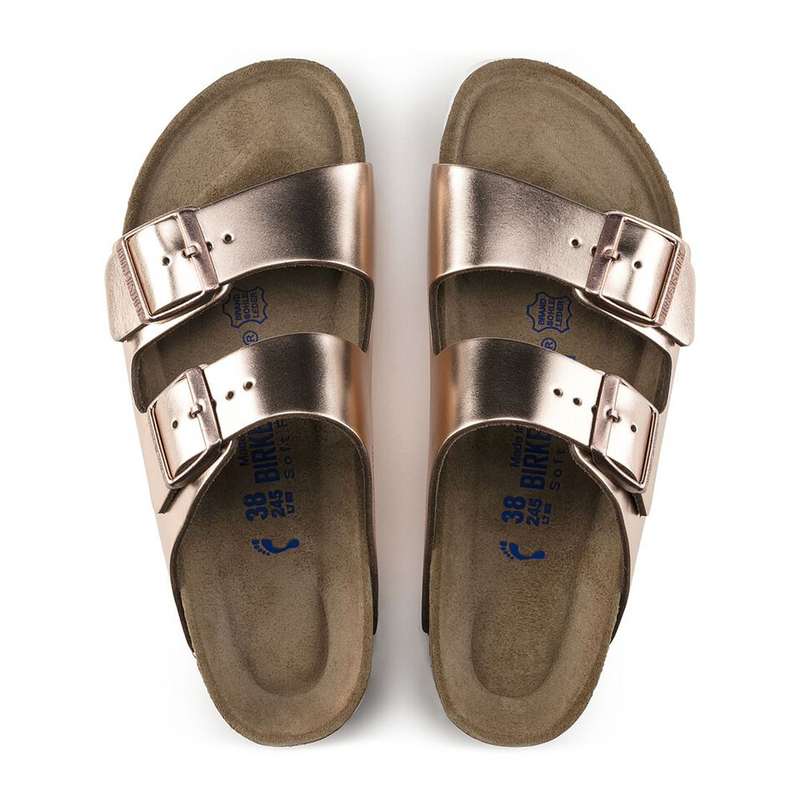 Birkenstock Arizona Soft Footbed Narrow Slide Sandal (Women) - Metallic Copper Leather Sandal - Slide - The Heel Shoe Fitters