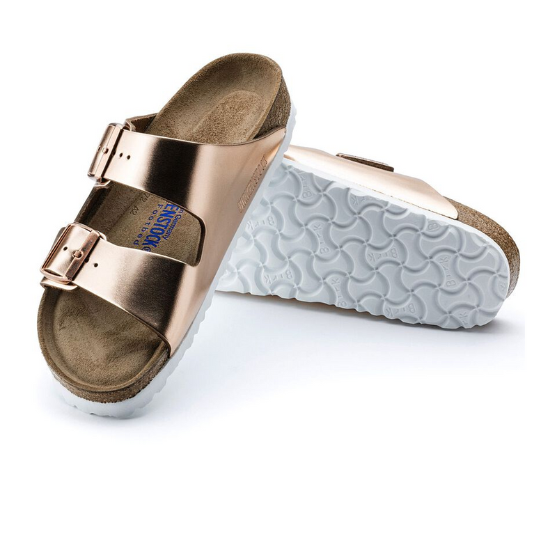 Birkenstock Arizona Soft Footbed Narrow Slide Sandal (Women) - Metallic Copper Leather Sandal - Slide - The Heel Shoe Fitters