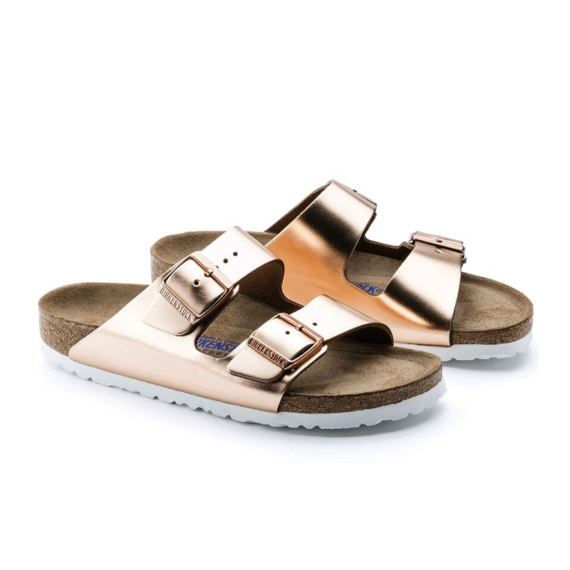 Birkenstock Arizona Soft Footbed Narrow Slide Sandal (Women) - Metallic Copper Leather Sandal - Slide - The Heel Shoe Fitters