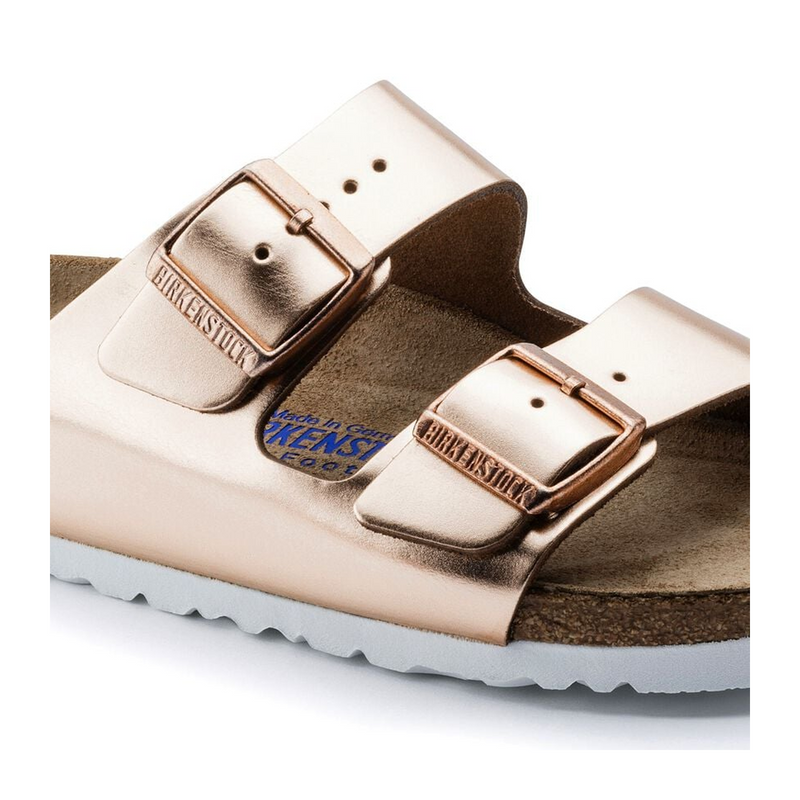 Birkenstock Arizona Soft Footbed Narrow Slide Sandal (Women) - Metallic Copper Leather Sandal - Slide - The Heel Shoe Fitters
