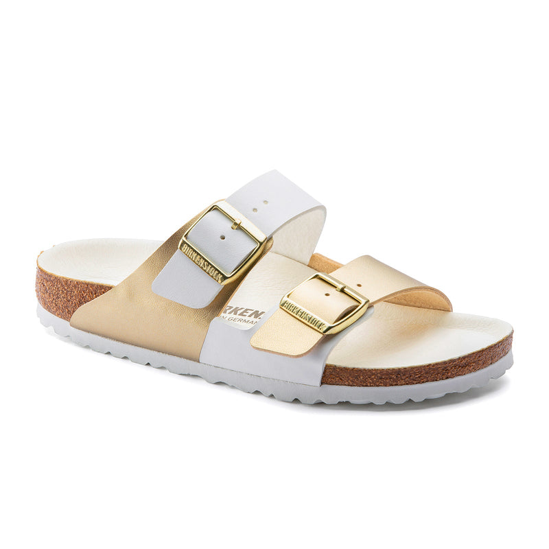 Birkenstock Arizona Split Slide Sandal (Women) - White/Gold Birko-Flor Sandal - Slide - The Heel Shoe Fitters