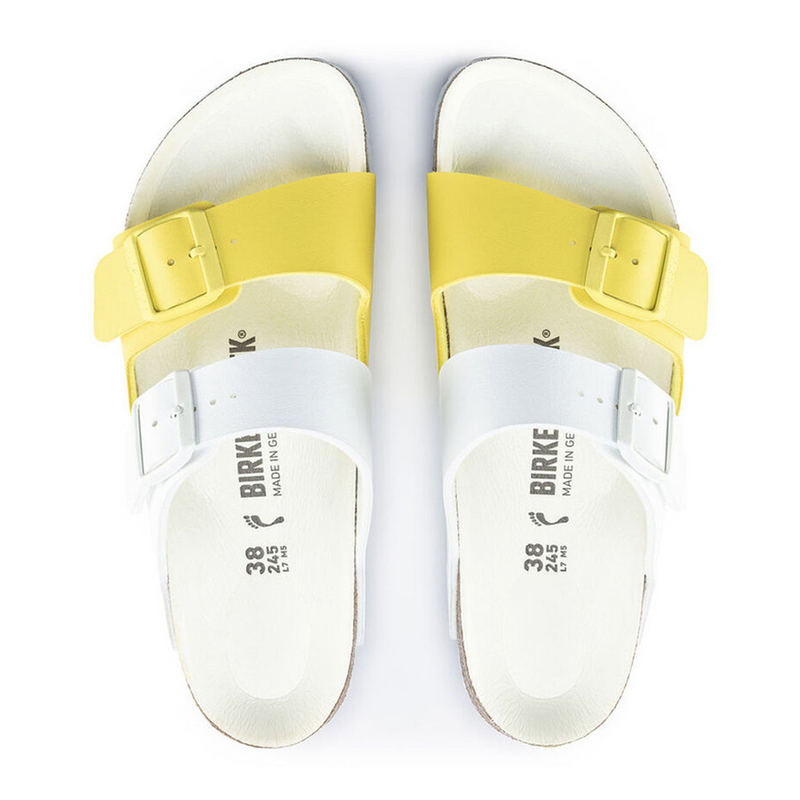 Birkenstock Arizona Split Slide Sandal (Women) - White/Lime Sour Birko-Flor Sandal - Slide - The Heel Shoe Fitters
