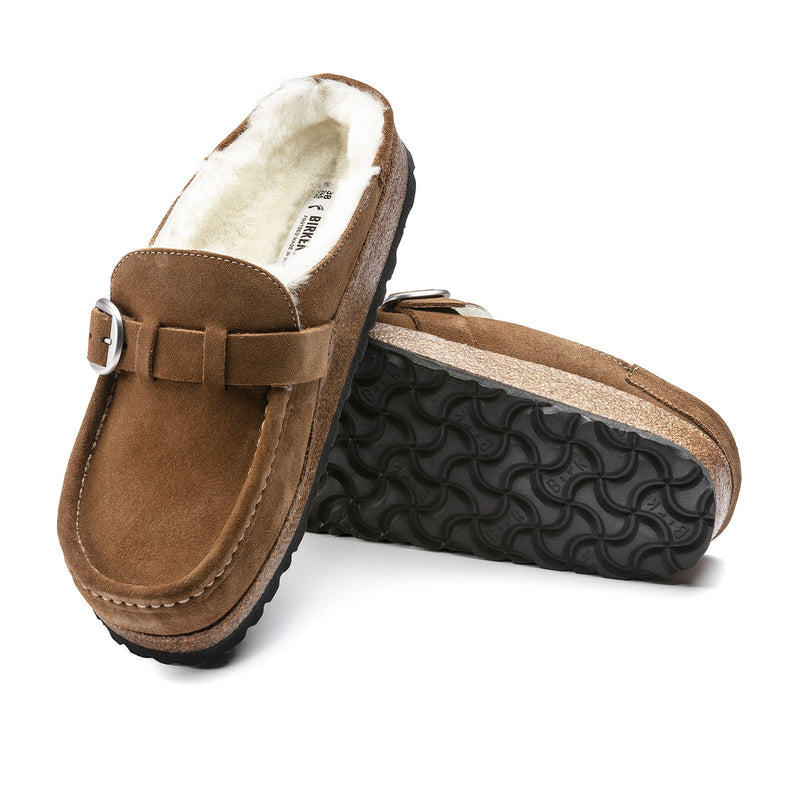 Birkenstock Buckley Narrow Clog (Women) - Tea Suede/Natural Shearling Dress-Casual - Clogs & Mules - The Heel Shoe Fitters