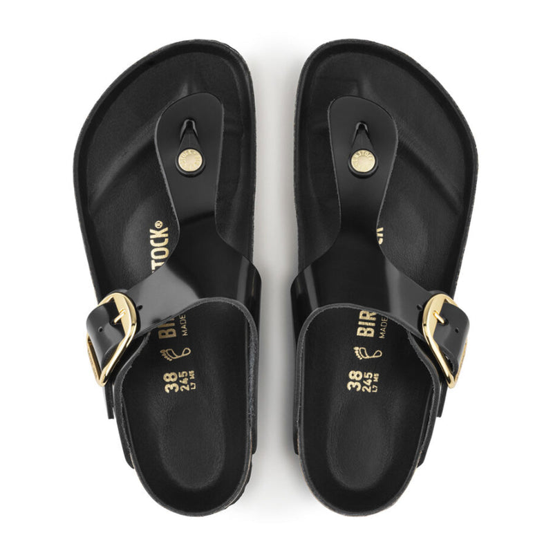 Birkenstock Gizeh Big Buckle Sandal (Women) - High Shine Black Leather Sandal - Thong - The Heel Shoe Fitters