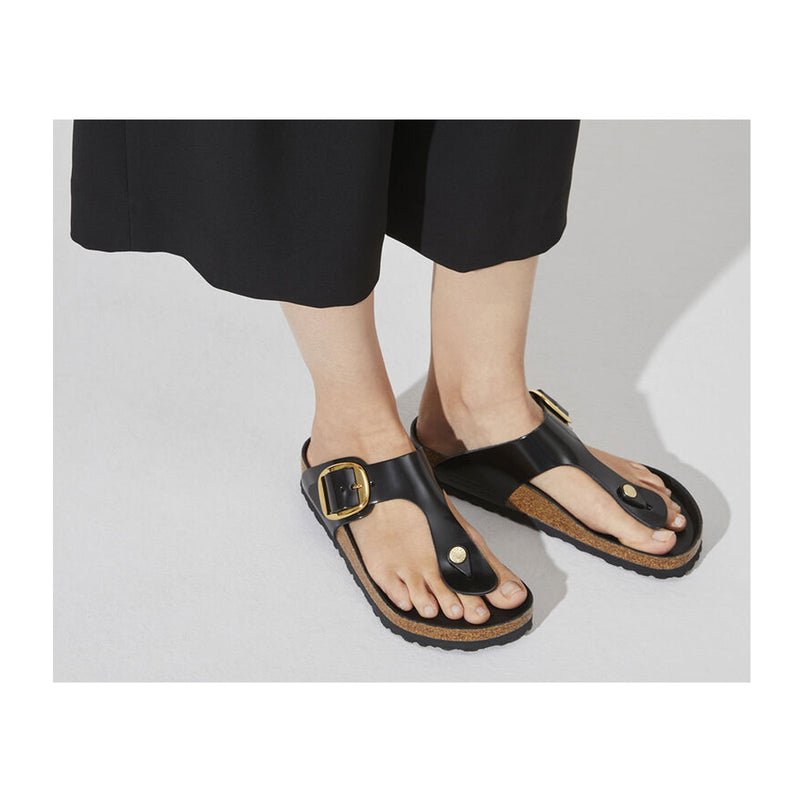 Birkenstock Gizeh Big Buckle Sandal (Women) - High Shine Black Leather Sandal - Thong - The Heel Shoe Fitters