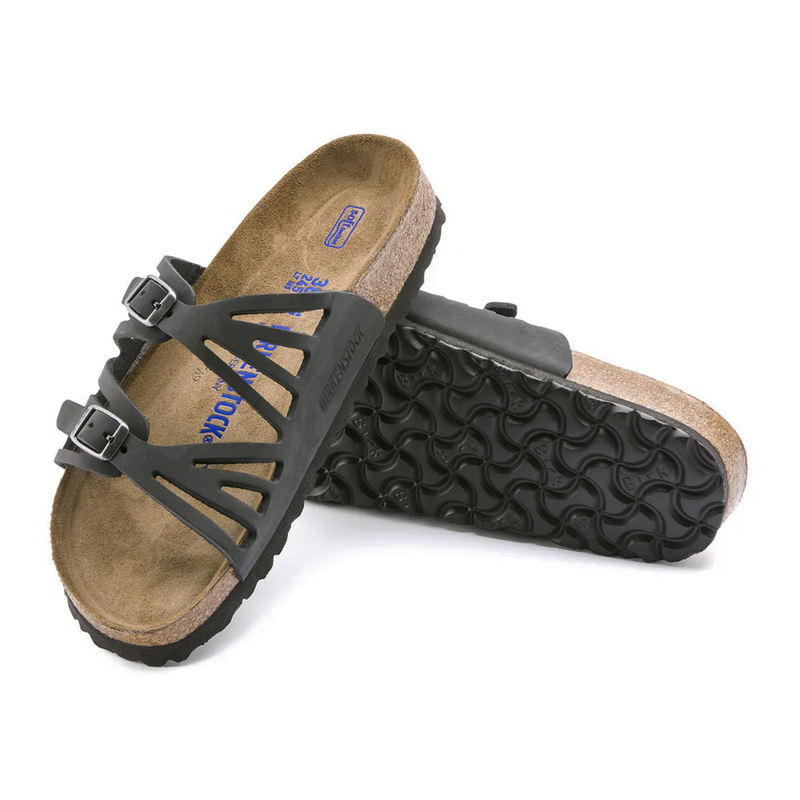 Birkenstock Granada Soft Footbed Slide Sandal (Women) - Black Oiled Leather Sandal - Slide - The Heel Shoe Fitters