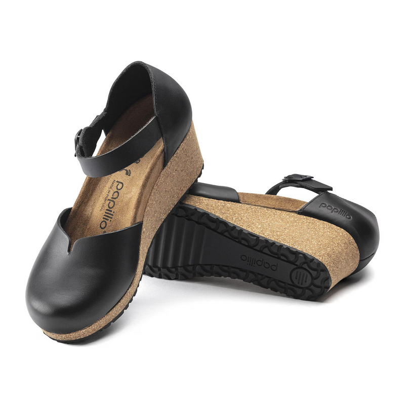 Birkenstock Mary Ring-Buckle Narrow Wedge Sandal (Women) - Black Leather Sandal - Heel/Wedge - The Heel Shoe Fitters