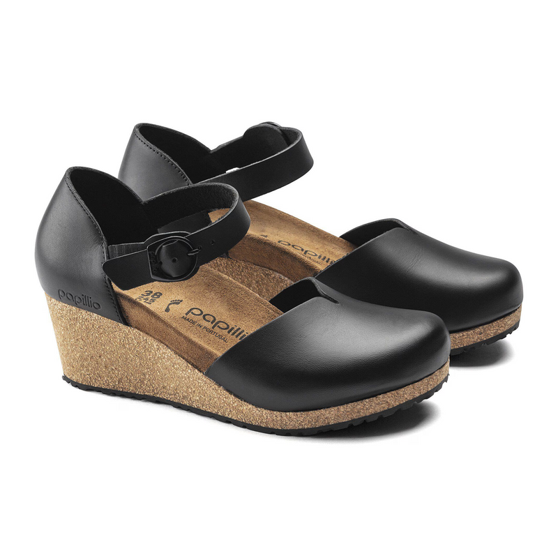 Birkenstock Mary Ring-Buckle Narrow Wedge Sandal (Women) - Black Leather Sandal - Heel/Wedge - The Heel Shoe Fitters