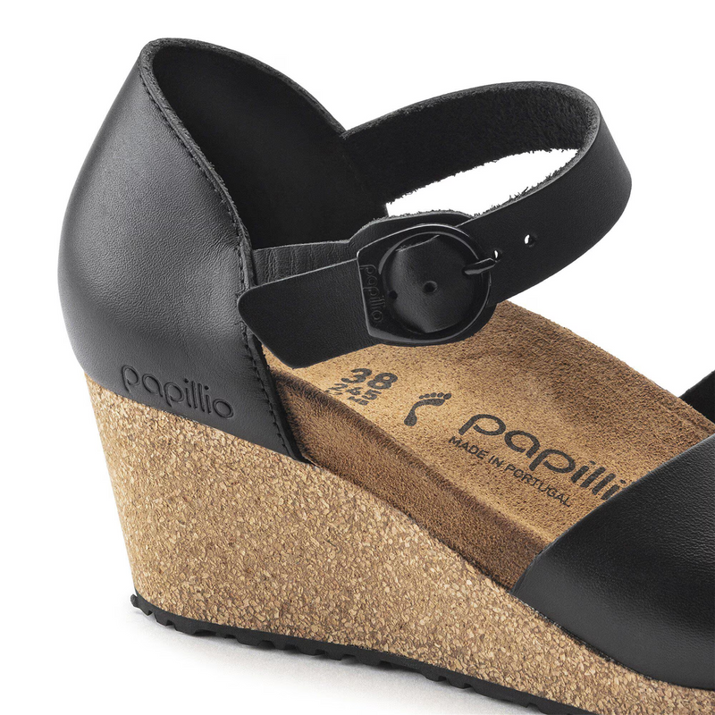 Birkenstock Mary Ring-Buckle Narrow Wedge Sandal (Women) - Black Leather Sandal - Heel/Wedge - The Heel Shoe Fitters