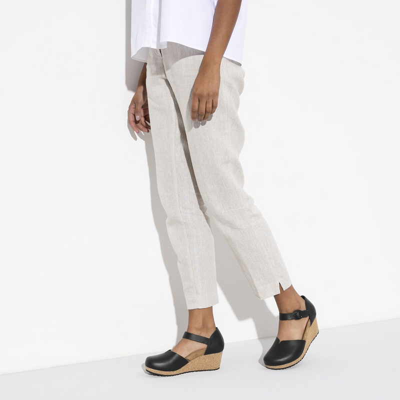 Birkenstock Mary Ring-Buckle Narrow Wedge Sandal (Women) - Black Leather Sandal - Heel/Wedge - The Heel Shoe Fitters
