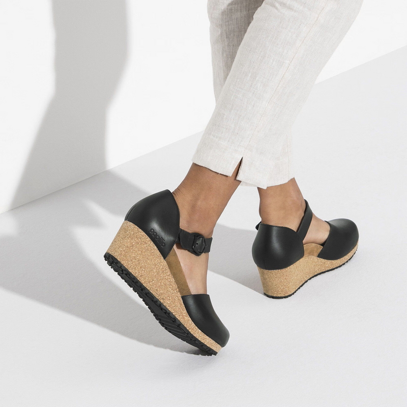 Birkenstock Mary Ring-Buckle Narrow Wedge Sandal (Women) - Black Leather Sandal - Heel/Wedge - The Heel Shoe Fitters