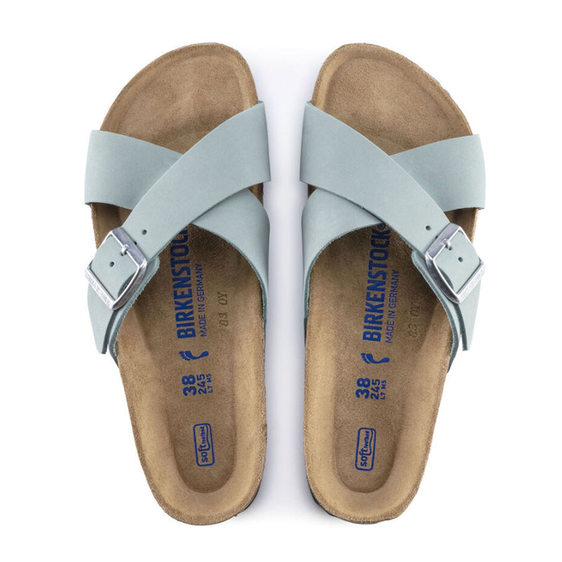 Birkenstock Siena Soft Footbed Narrow Slide Sandal (Women) - Faded Aqua Nubuck Sandal - Slide - The Heel Shoe Fitters