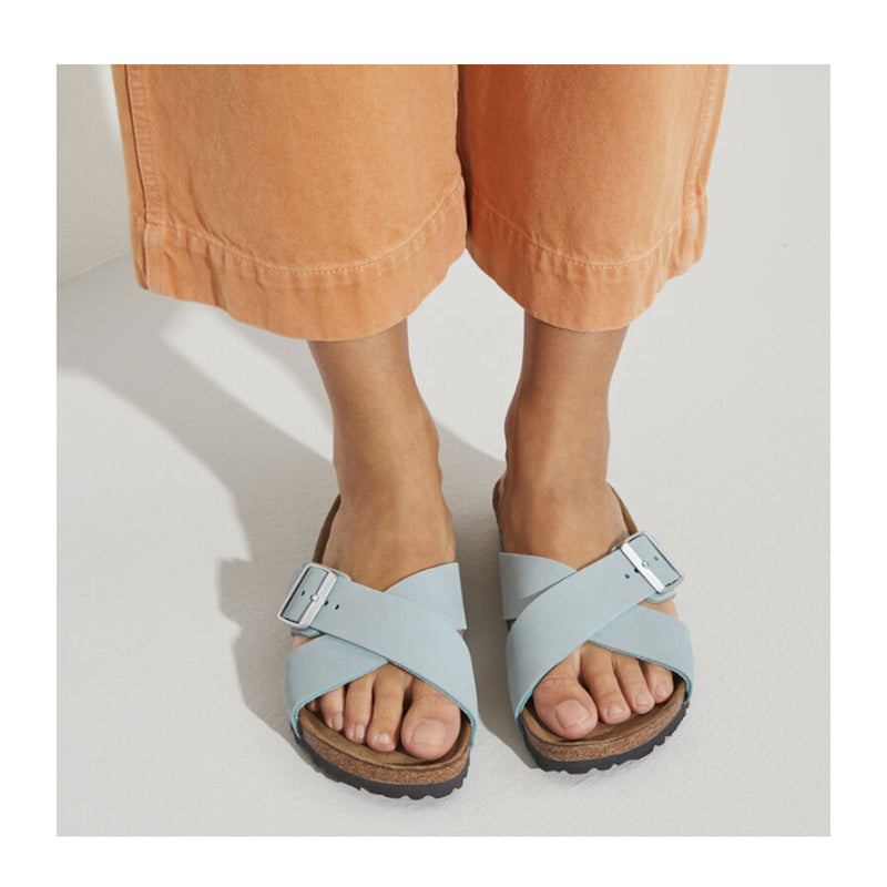 Birkenstock Siena Soft Footbed Narrow Slide Sandal (Women) - Faded Aqua Nubuck Sandal - Slide - The Heel Shoe Fitters