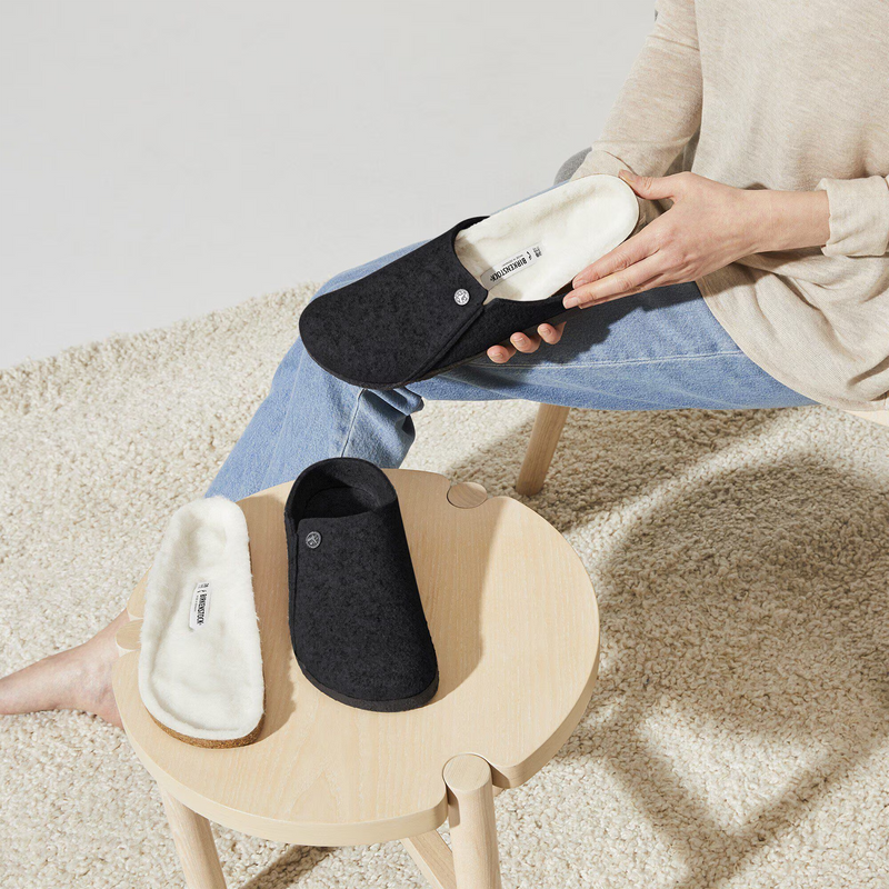 Birkenstock Zermatt Slipper (Unisex) - Anthracite Wool/Natural Shearling Dress-Casual - Slipper - The Heel Shoe Fitters