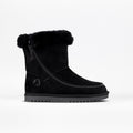 The BILLY Footwear Kids'/Toddler Cozy II boot in black features a faux fur cuff, side zipper, textured sole, and visible stitching. Shown from the side on a white background.