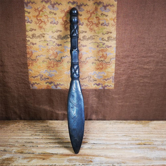 Black Manjusri Sword - 9" - Tibetan Buddhist art, detailed view