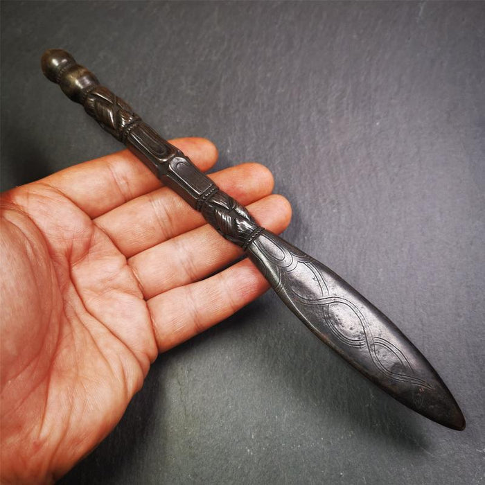 Black Manjusri Sword - 9" - Tibetan Buddhist art, close-up detail