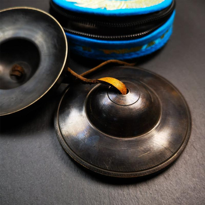 Black Tingsha Set - Plain - 3.35" - Tibetan Buddhist art, view 5