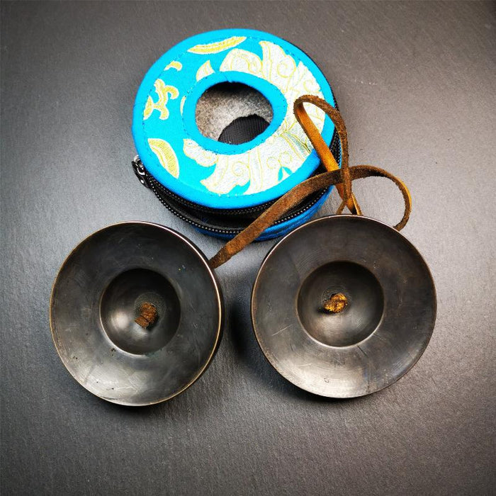 Black Tingsha Set - Plain - 3.35" - Tibetan Buddhist art, view 7