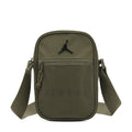 Medium olive festival bag with front pocket and Jumpman-style logo, side straps