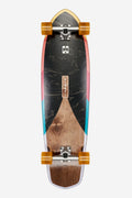 Top view of Blazer XL Dig It longboard showing a resin maple deck with bold color edges and orange wheels.