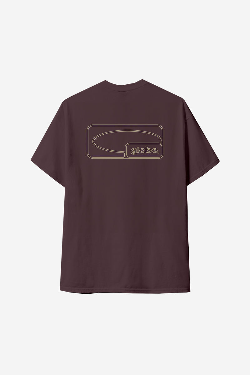 Prune colored Block Tee back view with a large outlined rectangular graphic on the back