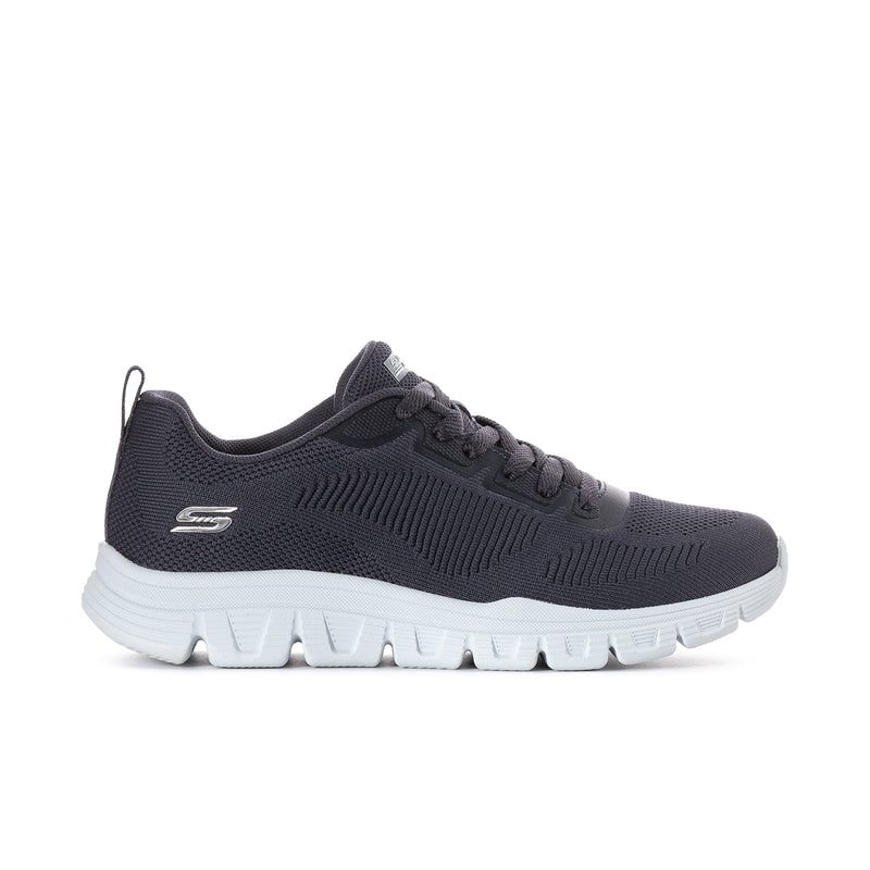 Dark navy knit lace-up athletic sneaker with white treaded sole