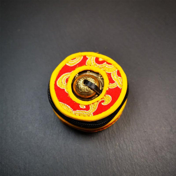 Brass Tingsha Set - Astamangal - 2.6" - Tibetan Buddhist art, close-up detail
