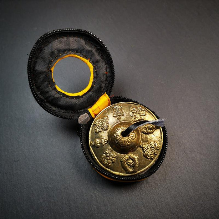 Brass Tingsha Set - Astamangal - 2.6" - Tibetan Buddhist art, view 5