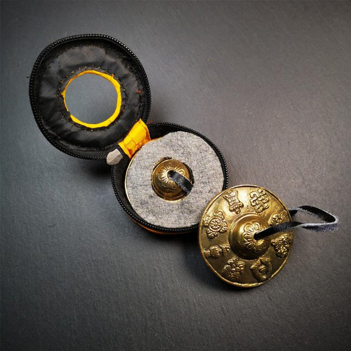 Brass Tingsha Set - Astamangal - 2.6" - Tibetan Buddhist art, view 6