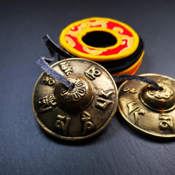 Brass Tingsha Set - OM Mantra - 2.6" - Tibetan Buddhist art, view 4