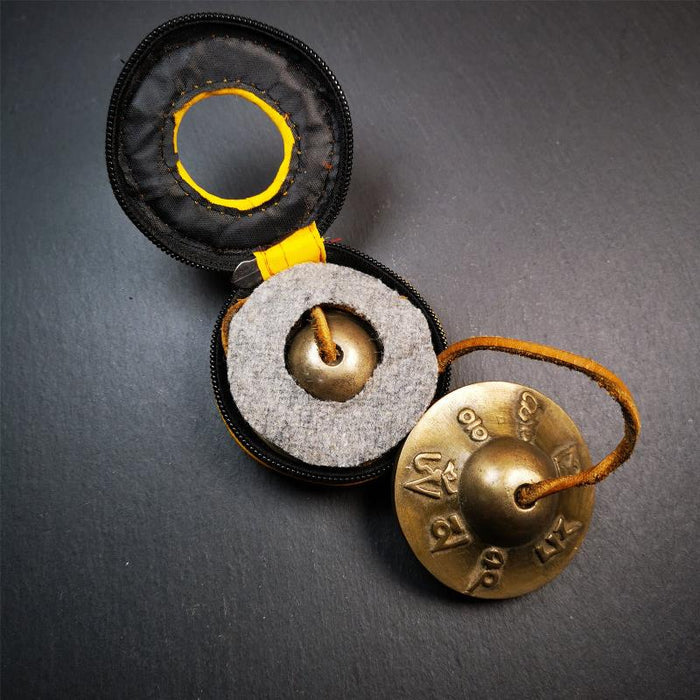 Brass Tingsha Set - OM Mantra - 2.6" - Tibetan Buddhist art, view 6