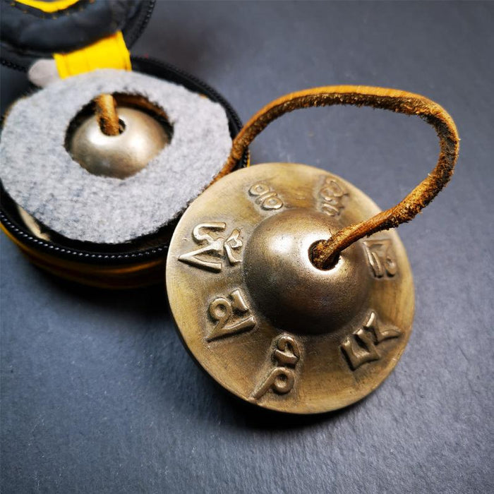 Brass Tingsha Set - OM Mantra - 2.6" - Tibetan Buddhist art, view 7