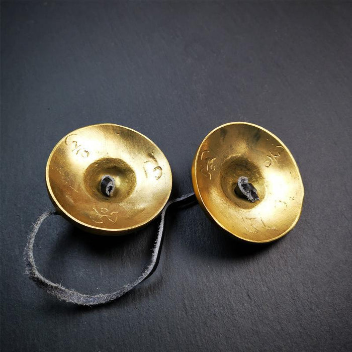 Brass Tingsha Set - OM Mantra - 2.6" - Tibetan Buddhist art, view 8