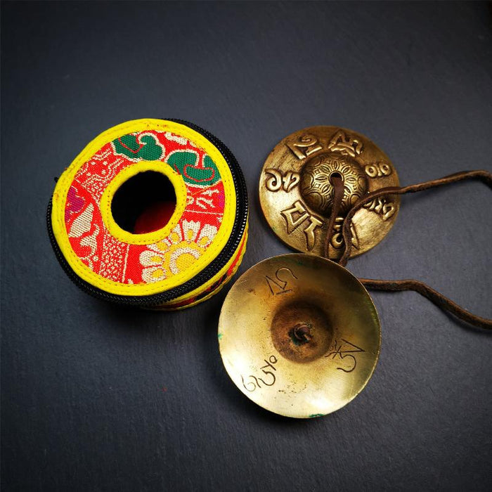 Brass Tingsha Set - OM Mantra - 2.9" - Tibetan Buddhist art, view 5