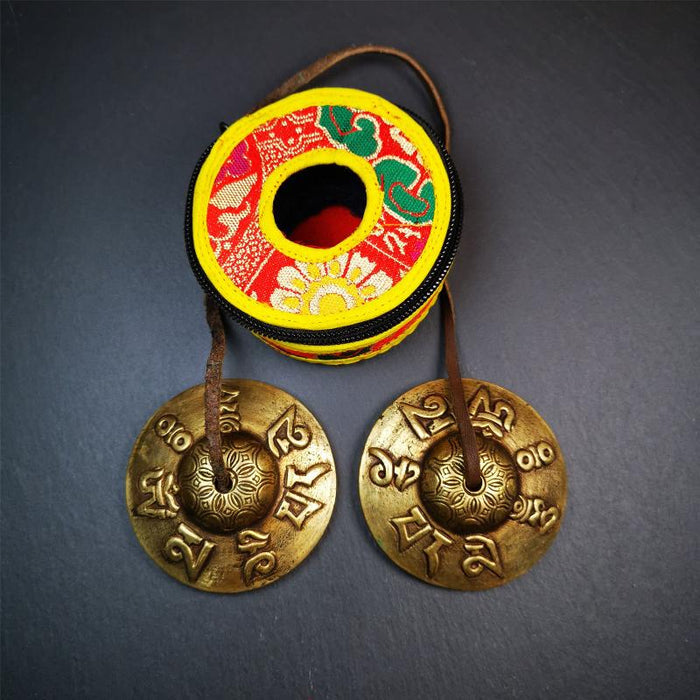 Brass Tingsha Set - OM Mantra - 2.9" - Tibetan Buddhist art, view 6