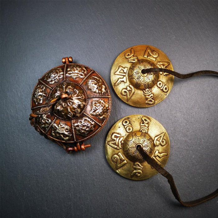 Brass Tingsha Set - OM Mantra - 2.9" - Tibetan Buddhist art, view 7