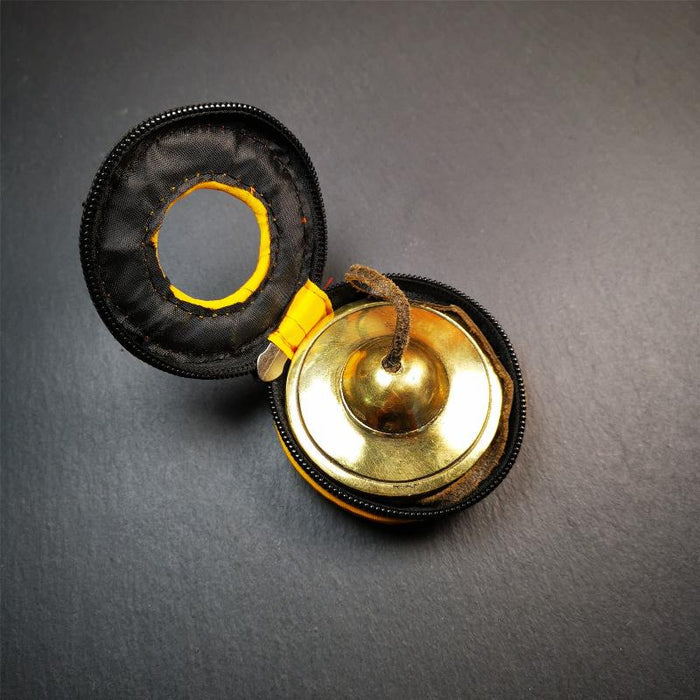 Brass Tingsha Set - Shiny Color - 2.6" - Tibetan Buddhist art, view 6