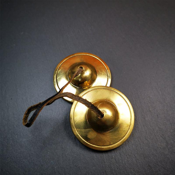 Brass Tingsha Set - Shiny Color - 2.6" - Tibetan Buddhist art, view 8