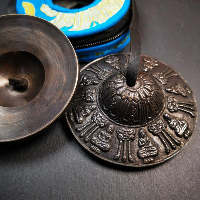 Bronze Tingsha Set - Buddha Statue - 3.75" - Tibetan Buddhist statue, detailed view