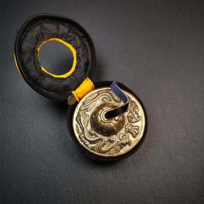 Bronze Tingsha Set - Dragon - 2.7" - Tibetan Buddhist art, close-up detail