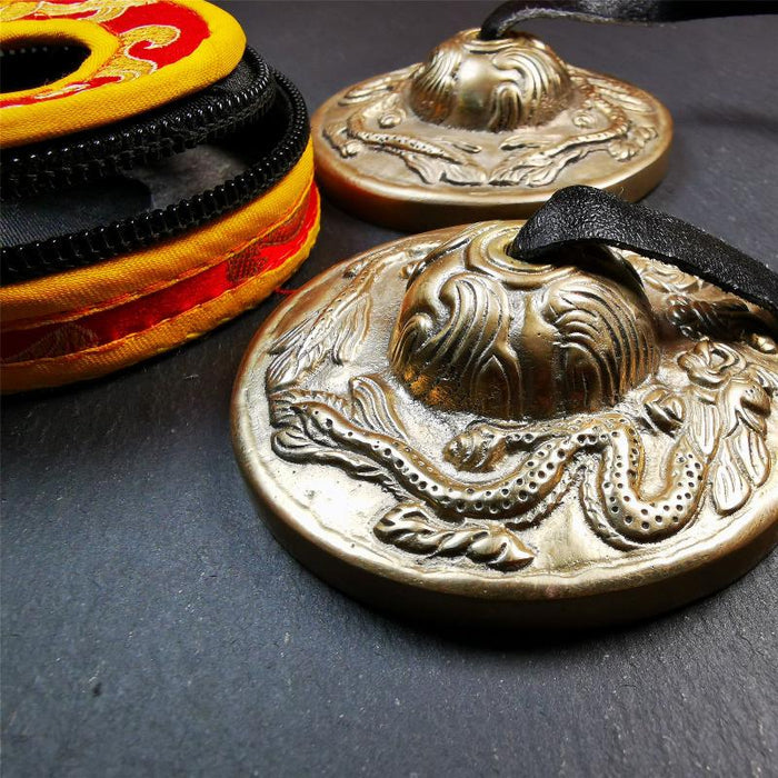 Bronze Tingsha Set - Dragon - 2.7" - Tibetan Buddhist art, view 6