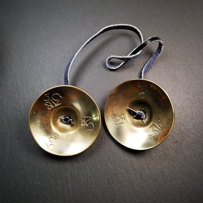 Bronze Tingsha Set - Om Mantra - 2.7" - Tibetan Buddhist art, view 8