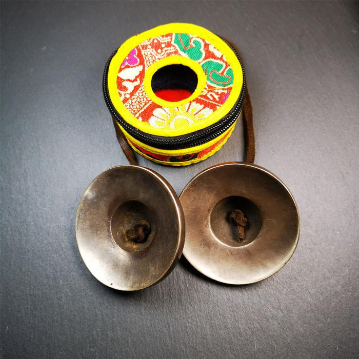 Bronze Tingsha Set - OM Mantra - 2.9" - Tibetan Buddhist art, view 6