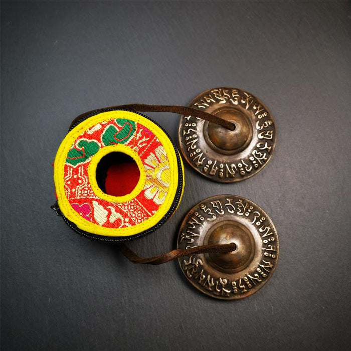 Bronze Tingsha Set - OM Mantra - 2.9" - Tibetan Buddhist art, view 7