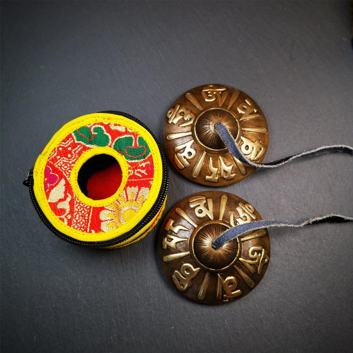 Bronze Tingsha Set - OM Mantra - 3.15" - Tibetan Buddhist art, view 4